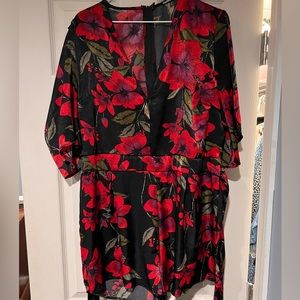 Silk flower print romper.